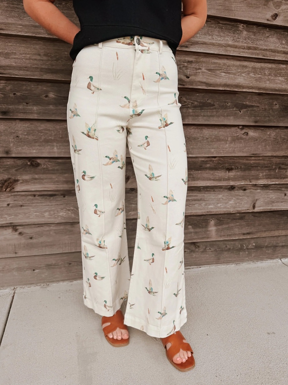 Anniewear cream Wide-Leg Jeans with Duck Print
